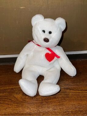 Rare TY Beanie Baby Valentino Vintage ‘93 White Plush Teddy Red Heart Retired